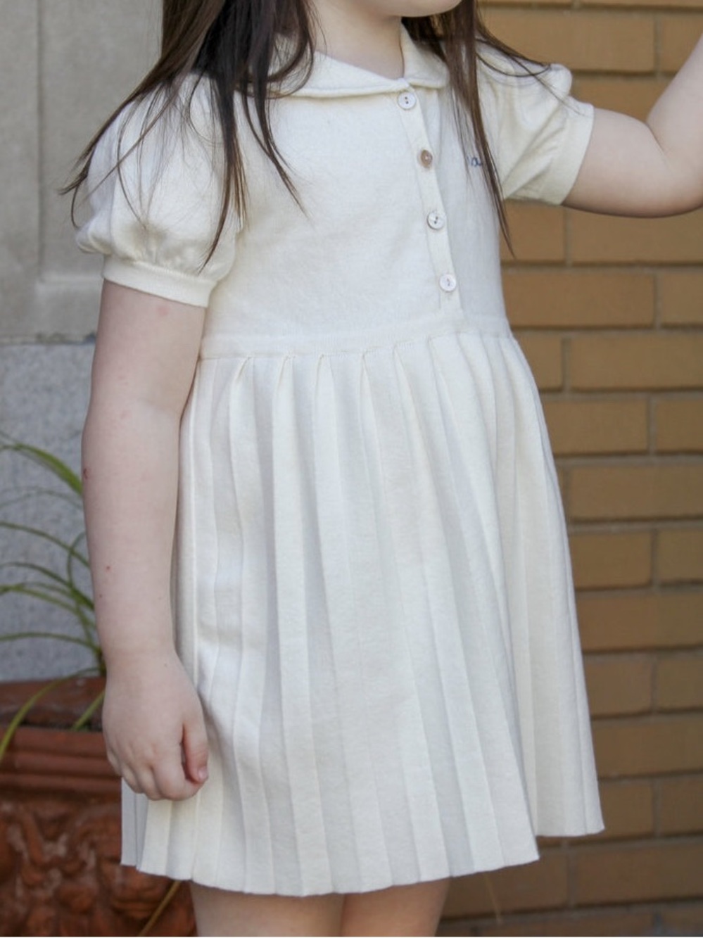 Cygnet Living Ivory Pleated Cashmere Quiet Luxury Dress with Peter Pan Collar 3T